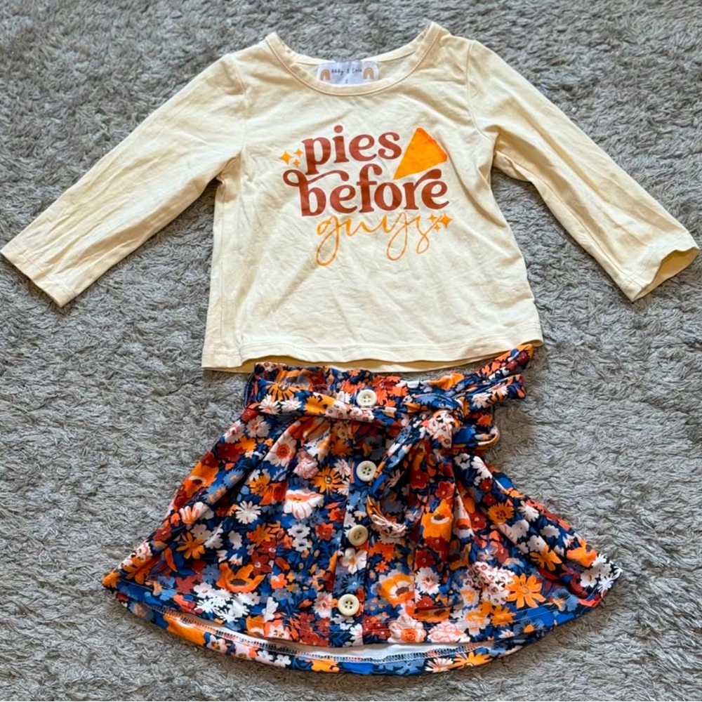 Abby & Evie Boutique Floral Skirt and Cream Top set size 2T